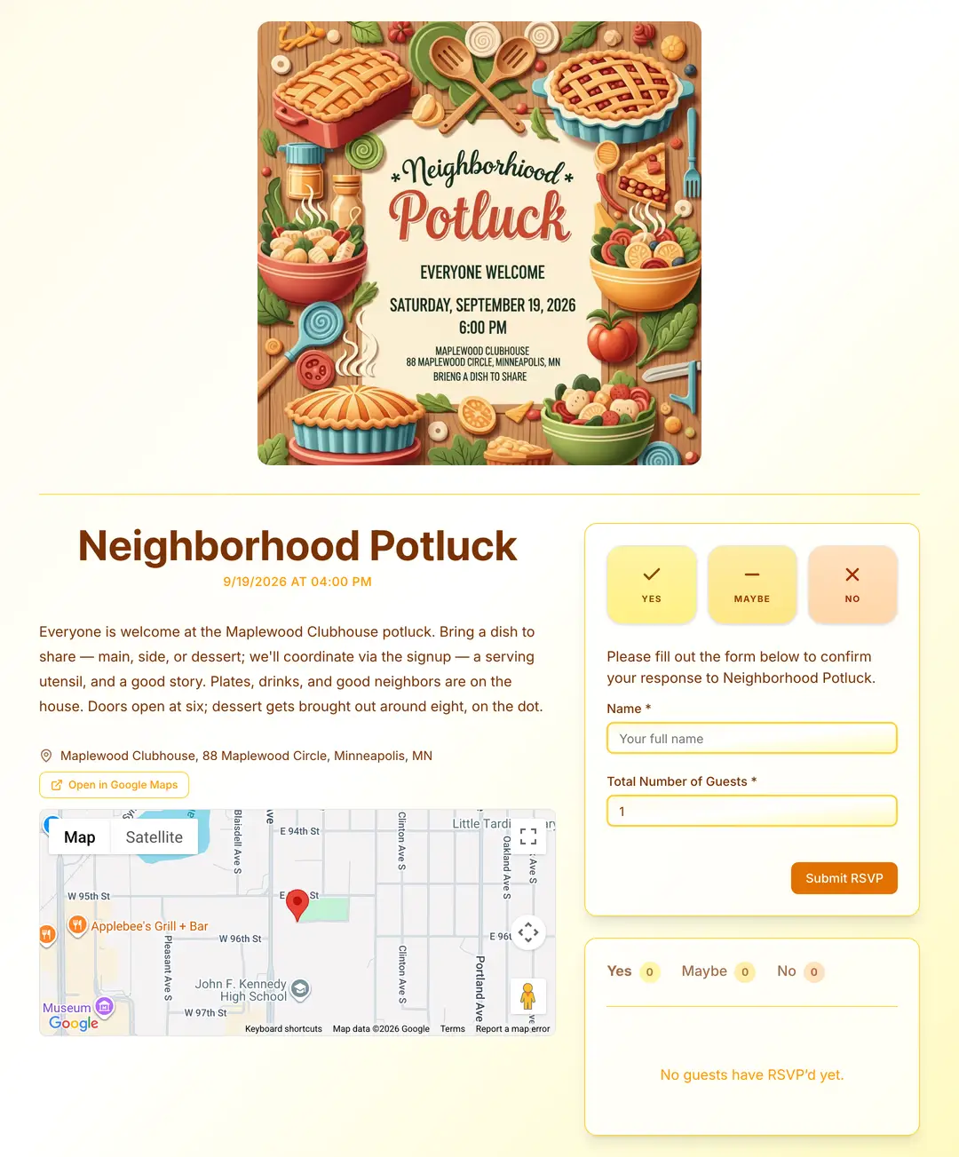potluck invite preview
